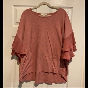 Umgee - Coral Blouse with Ruffle Sleeves 2XL